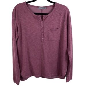 Prana Women’s Henley 1/2‎ Button Front Long Sleeve Top Heathered Burgundy Sz M